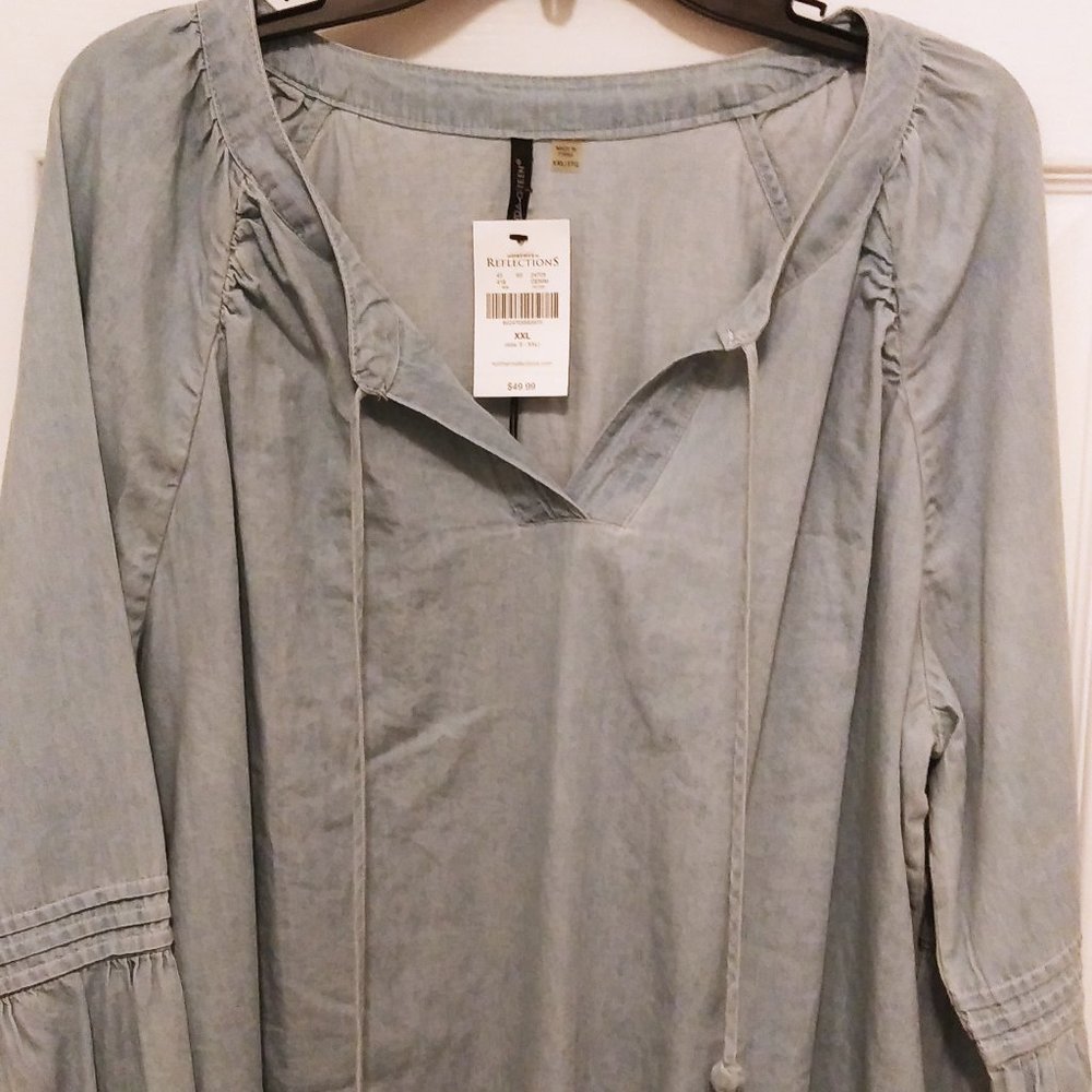 Amanda Green Light Blue Peasant Top XXL